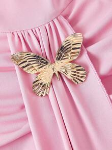 SHEIN MOD 女士棕色褶皱连衣裙，秋季女装，万圣节连衣裙，婚礼派对连衣裙，优雅女装，正式连衣裙，连衣裙，冬季连衣裙，派对连衣裙，感恩节服装，万圣节服装 - 粉色 - 查看 3