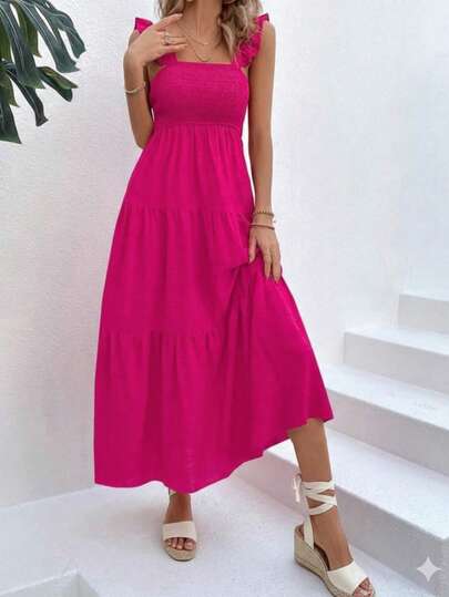 Maxi Vestido de Verano con Pechera de Nido de Abeja