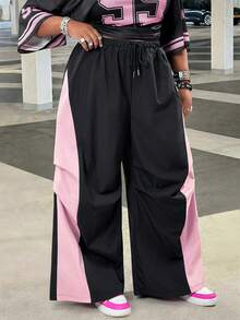 SHEIN CURVE+ Quần ống rộng phối màu dành cho nữ, thích hợp cho các buổi hòa nhạc, đi chơi, dạo phố mùa xuân và hè. - Nhiều màu - Xem 4