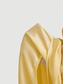 SHEIN MOD Áo tank top nữ cổ điển màu mơ không tay, thắt nút phía sau, dây chéo. - Màu vàng - Xem 5