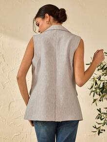 Bóhologie Gold Button Detailed Linen Fabric Lightweight Blazers - Grey - View 3
