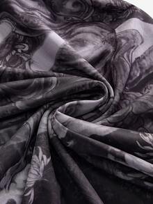 ROMWE Goth 修身中长款旗袍连衣裙，高开衩，花卉印花，立领 - 彩色 - 查看 4