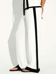 KSTM Women's Knit Co-Ord Set With Contrast Black Trim Tank Top And Wide Leg Pants Two Piece Outfit - Multicolor - View 5