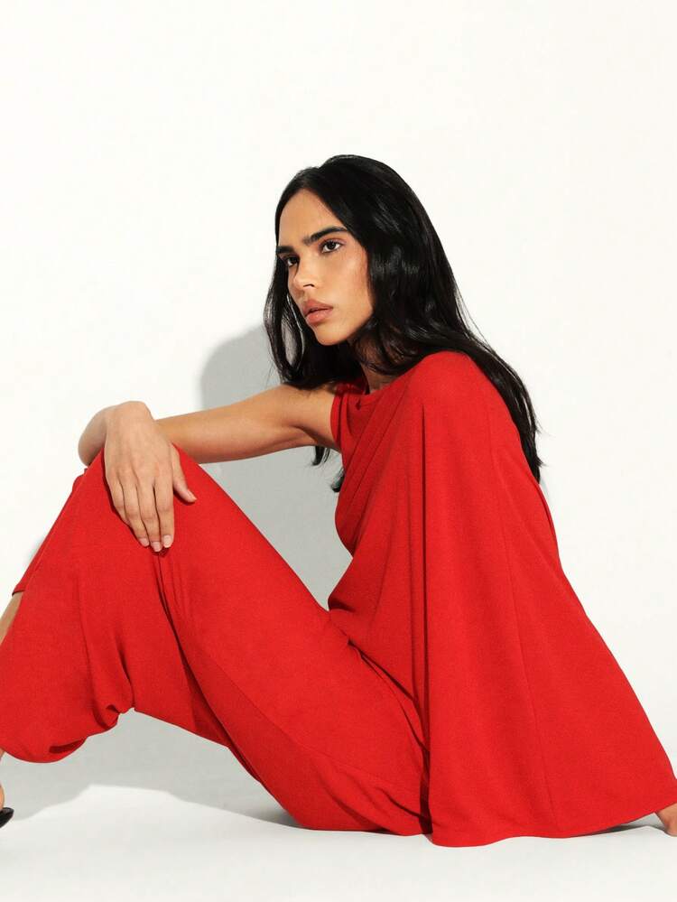 KSTM Asymmetrical Sleeveless Midi Dress With One Shoulder Detail And Modern Drape Design For Special Occasions