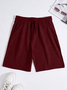 RueChic Men's Basic Waffle Fabric Shorts 2 Packs - Burgundy - View 4