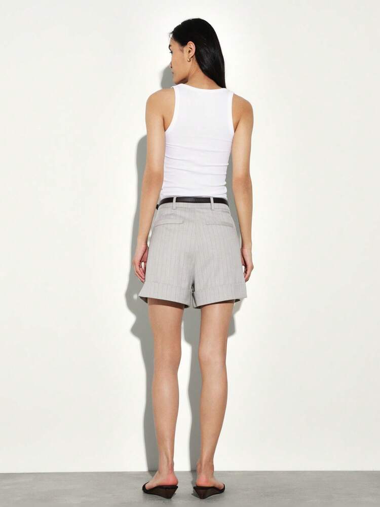 KSTM Women's Pinstripe Tailored Shorts With Folded Hem And Belt Loops For Professional Office Summer Work
