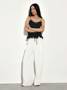 KSTM Áo hai dây màu đen viền ren dành cho nữ, kiểu dáng không tay, dây mảnh, có dây rút ở eo, thích hợp cho mùa hè và buổi tối. - màu đen - Xem 5