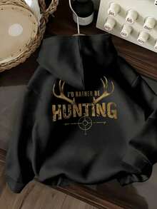 Otoño invierno caliente hoodie hombre casual patrón estampado manga larga sudadera con capucha hombre top - Negro - Ver 2