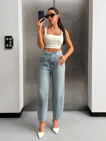 EURMUSE Jeans a palloncino con dettagli in vita alta