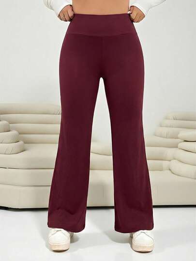 SHEIN EZwear 女士酒红色高腰喇叭裤