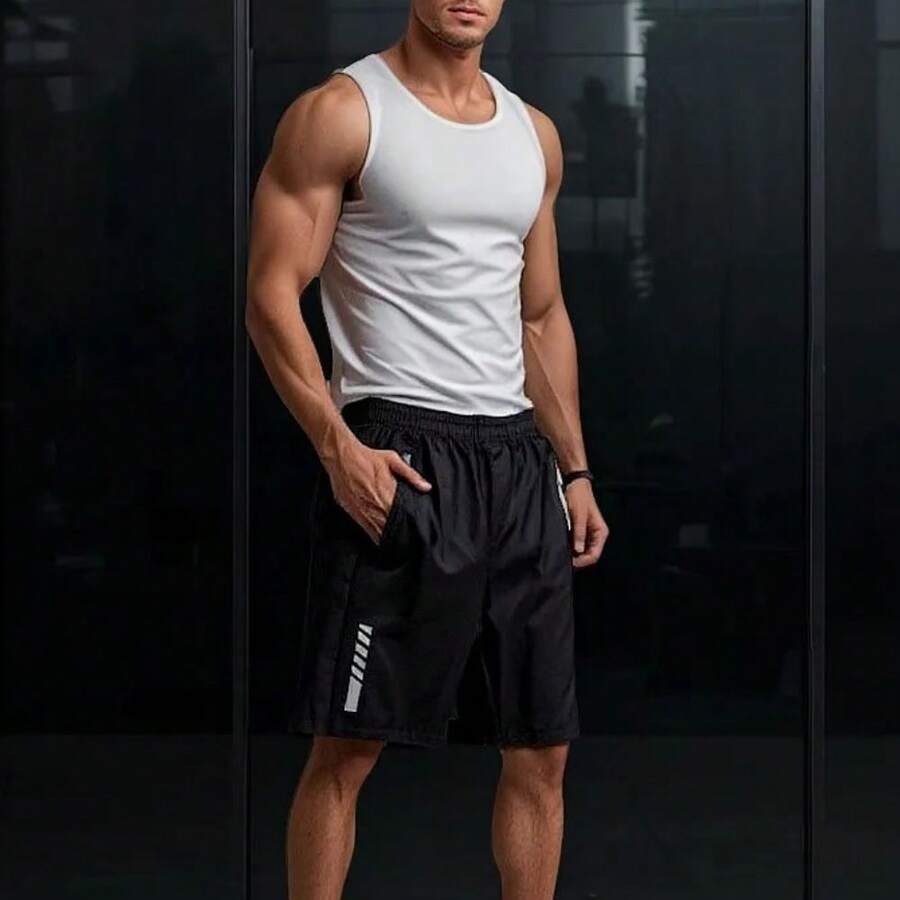 Short deportivo para GYM de entrenamiento 1pz para hombre - Flexible y ligero para entrenamiento. - NEGRO - Ver 1