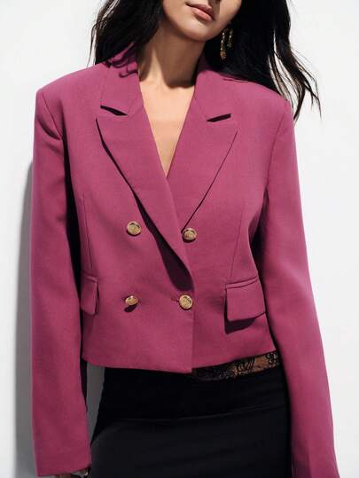 Aveloria Modichic New Women's Commuter Chic Button Decor Striped Fabric Short Double-Breasted Blazer