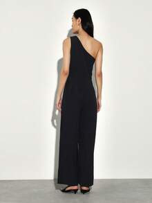 KSTM Sleek One Shoulder Black Jumpsuit With Wide Leg Design And Elegant Evening Silhouette For Sophisticated Style - Black - View 2