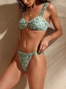 Swim Vcay Bộ bikini hai mảnh gợi cảm mùa hè mới, trang trí hoa hướng dương bằng kim loại, họa tiết hoa màu xanh lá cây, tôn dáng cho vòng một nhỏ, đồ bơi thời trang cho kỳ nghỉ biển, tuần trăng mật, kỳ nghỉ, bộ bikini phong cách boho, bộ bikini kín đáo, bikini hoa, đồ bơi vintage lễ Phục sinh cho nữ, bộ đồ bơi hai mảnh cho nữ, bikini có đệm nâng ngực. - Nhiều màu - Xem 5