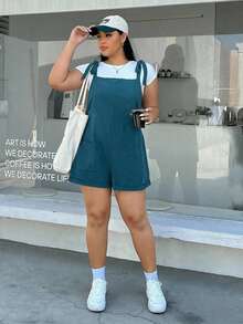 SHEIN EZwear 一件装 女士简约日常连体裤 蓝绿色 - 水鴨藍 - 查看 2