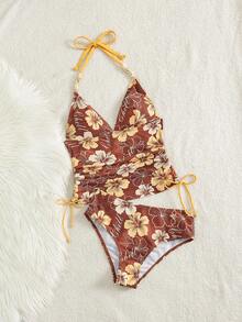 Swim Vcay Bộ đồ bơi tankini hai mảnh thanh lịch dành cho nữ, thích hợp cho lễ hội âm nhạc bãi biển mùa xuân/hè, họa tiết hoa, đính cườm, dây rút, cổ nhún, dáng suông. - Nhiều màu - Xem 6