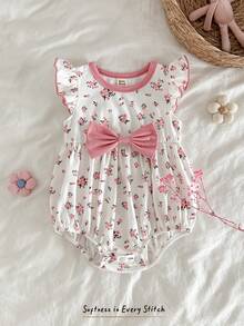 Cozy Pixies Baby Mädchen Blume Muster Kontrast Farbe Schleife Rundhals ärmelloses Romper - Pink - Übersicht 8