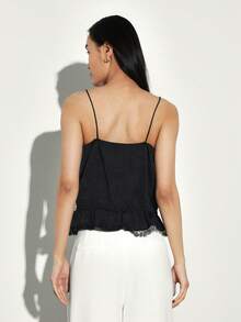 KSTM Áo hai dây màu đen viền ren dành cho nữ, kiểu dáng không tay, dây mảnh, có dây rút ở eo, thích hợp cho mùa hè và buổi tối. - màu đen - Xem 2