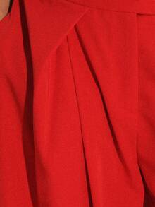 KSTM Pleated Wide Leg High Waisted Palazzo Pants For Women - Casual Chic Loose Fit Trousers With Front Pleats - Red - View 6