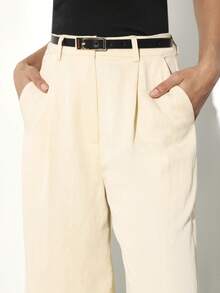KSTM Women High Waisted Wide Leg Pleated Trousers Tailored Dress Pants Office Business Casual Palazzo Pants With Belt Loops - Light Yellow - View 6