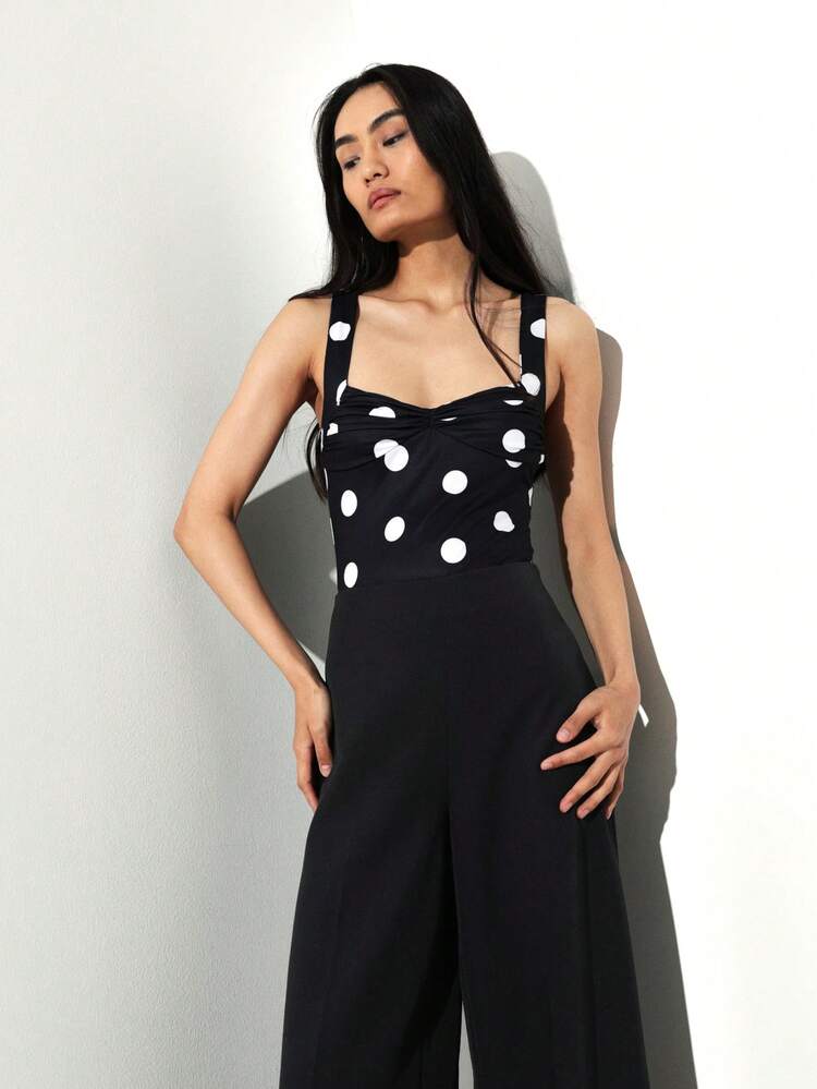 KSTM Body damskie w stylu retro w groszki z dekoltem w serduszko w stylu pin-up