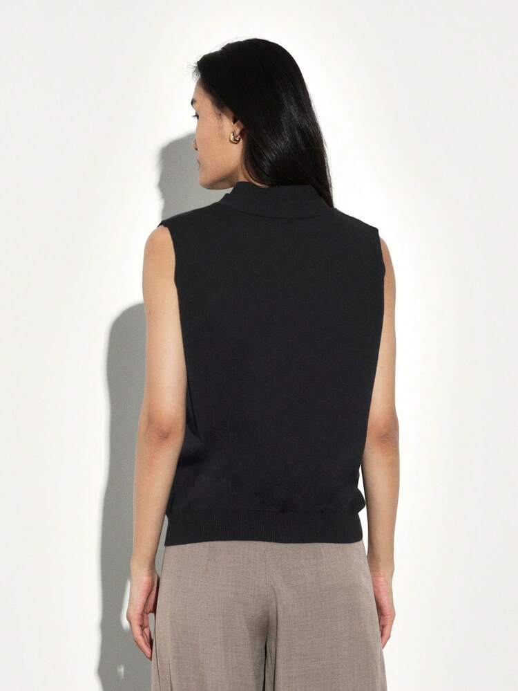 KSTM Ärmellose V-Ausschnitt Knopfleisten Strickweste mit Doppelplakette Design, professionelles Layering-Teil für Herbst und Winter