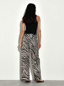 KSTM Pantalon large à taille haute et imprimé zébré avec silhouette fluide pour un style décontracté d'été pour femmes - Multicolore - Voir 2
