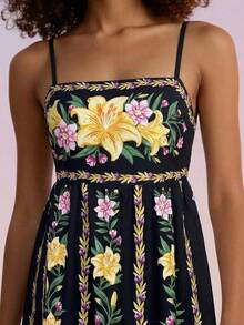 CAJUNI Đầm dài lãng mạn họa tiết hoa, thích hợp cho kỳ nghỉ nhiệt đới. - màu đen - Xem 3