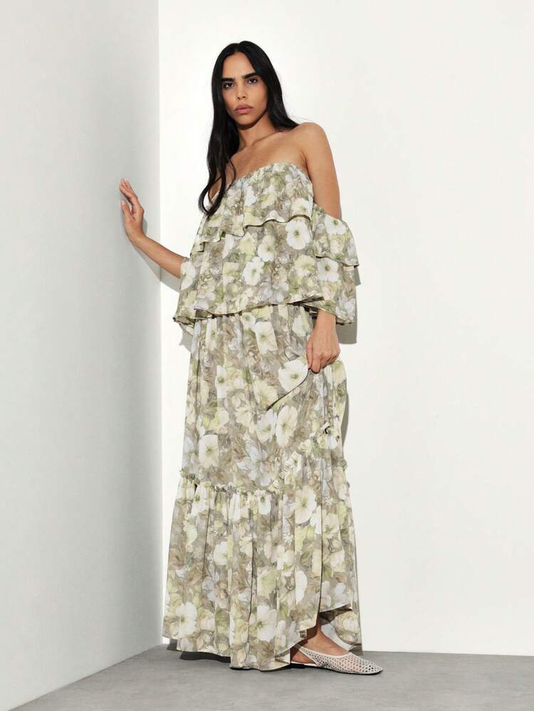 KSTM 오프숄더 플로럴 뷔스티에 탑, 탈착식 소매 및 식물 프린트, 봄 여름 결혼식 하객용