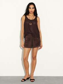 KSTM Women's Brown Crochet Knit Tank Top Sleeveless Summer Festival Casual Loose Fit Scoop Neck - Brown - View 3