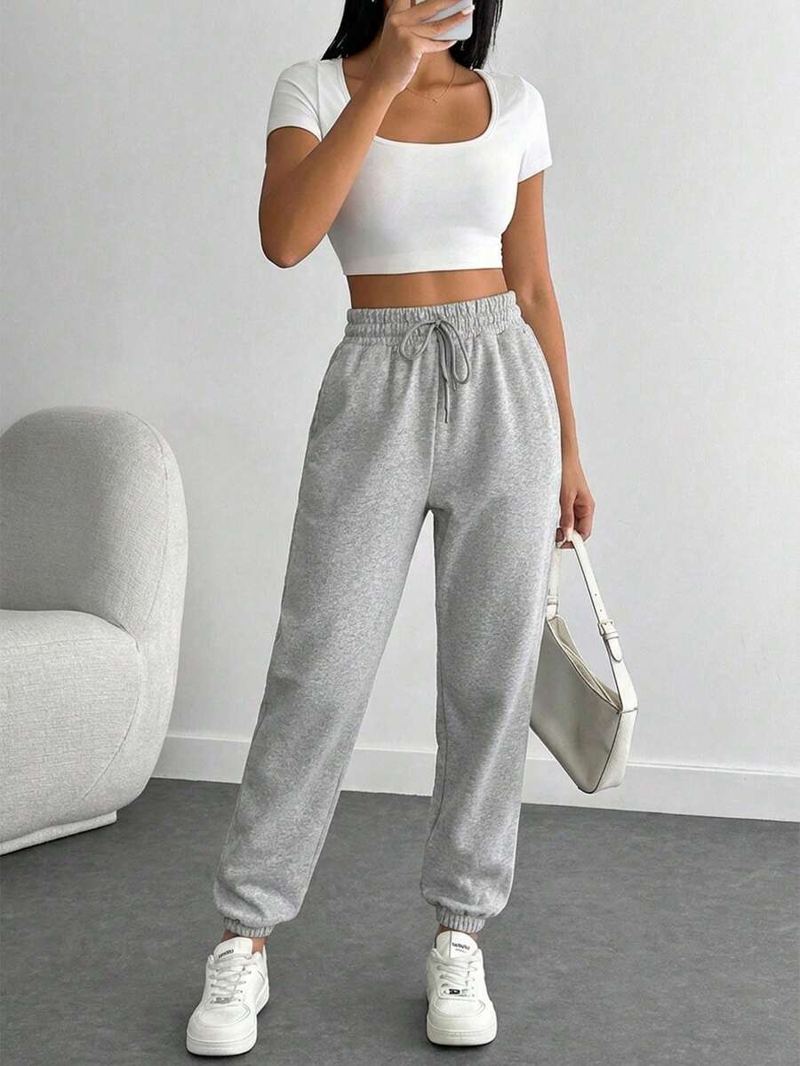 EURMUSE Women's Drawstring Joggers - Grey - View 1