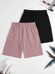 SHEIN Cottnline 100%Cotton 2pcs/Set Men's Waffle Fabric Basic Shorts - Multicolor - View 2