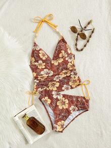 Swim Vcay Bộ đồ bơi tankini hai mảnh thanh lịch dành cho nữ, thích hợp cho lễ hội âm nhạc bãi biển mùa xuân/hè, họa tiết hoa, đính cườm, dây rút, cổ nhún, dáng suông. - Nhiều màu - Xem 5