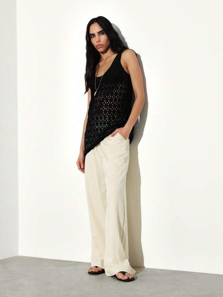 KSTM Women's Black Knit Lace Tank Top Sleeveless Summer Blouse Casual Layering Top Scoop Neck Camisole