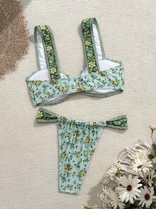 Swim Vcay Bộ bikini hai mảnh gợi cảm mùa hè mới, trang trí hoa hướng dương bằng kim loại, họa tiết hoa màu xanh lá cây, tôn dáng cho vòng một nhỏ, đồ bơi thời trang cho kỳ nghỉ biển, tuần trăng mật, kỳ nghỉ, bộ bikini phong cách boho, bộ bikini kín đáo, bikini hoa, đồ bơi vintage lễ Phục sinh cho nữ, bộ đồ bơi hai mảnh cho nữ, bikini có đệm nâng ngực. - Nhiều màu - Xem 8