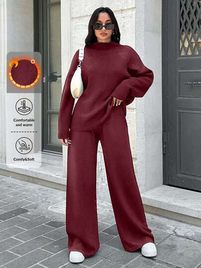 SHEIN Tall Drop Shoulder Sweater & Knit Pants For Autumn & Winter,Co Ords Sets Women,Loungewear Set,Co Ord,Two Piece Set Women,2 Piece Set Women,Knitted Co Ord Set