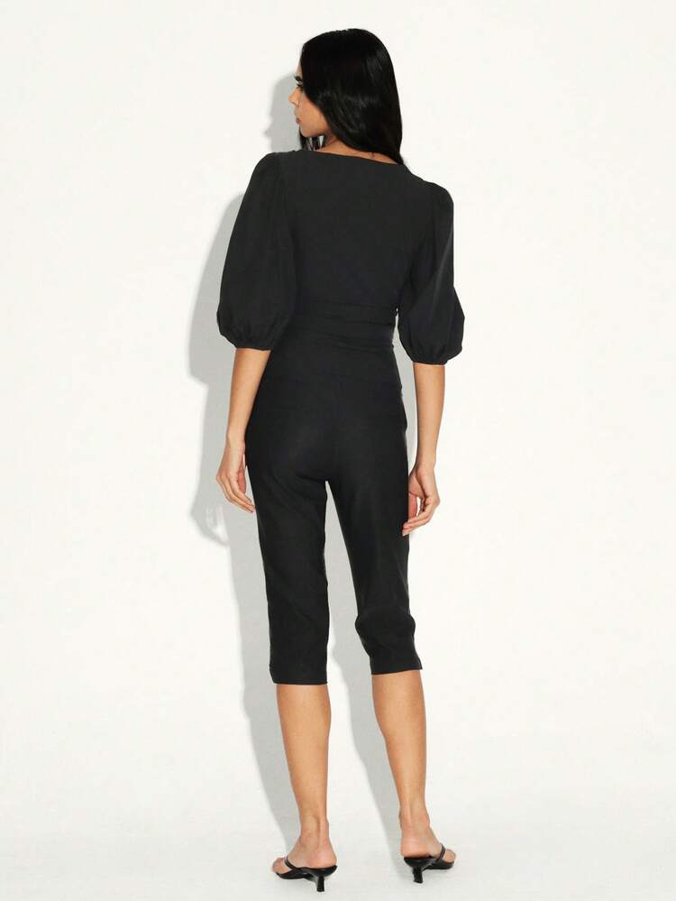 KSTM Pantalon capri noir pour femmes avec coupe jambe droite pour un confort casual quotidien