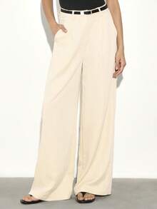 KSTM Women High Waisted Wide Leg Pleated Trousers Tailored Dress Pants Office Business Casual Palazzo Pants With Belt Loops - Light Yellow - View 4