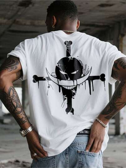 Camiseta de manga corta suelta con estampado de moda para hombres | Diseño exquisito | Imprescindible para el verano | Fácil de combinar, muestra tu estilo, emo, estilo de los 2000