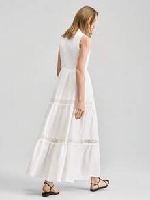 Ontre Vestido sin mangas de verano casual para mujer con parches de encaje de unicolor - Blanco - Ver 7