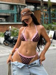 Bonvoyette Women's Summer Beach Polka Dot Halter Tie Sexy Bikini Swimwear Set - Multicolor - View 1