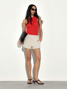 KSTM Sleeveless Ribbed Knit Tank Top Summer Casual Fitted Basic Essential Wardrobe Staple Crew Neck Versatile Layering Piece Contemporary Style - Red - View 3