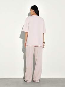 KSTM Women's Pleated Straight Leg Pants Wide Leg Trousers Casual Loose Fit Palazzo Pants Spring Summer Fashion Bottoms - Pink - View 2