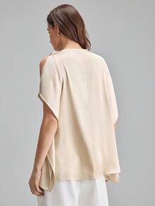 Ontre 2026春夏女士杏色衬衫，舒适柔软的梭织面料，短袖，金属纽扣，宽松版型，现代都市时尚商务休闲办公装，高品质机场/邮轮着装，优雅婚礼宾客礼服，简约奢华感，四季皆宜 - 杏色 - 查看 2