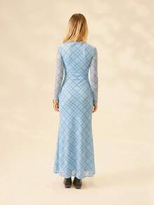Aralina 女士通勤格子连衣裙 - 淺藍色 - 查看 2
