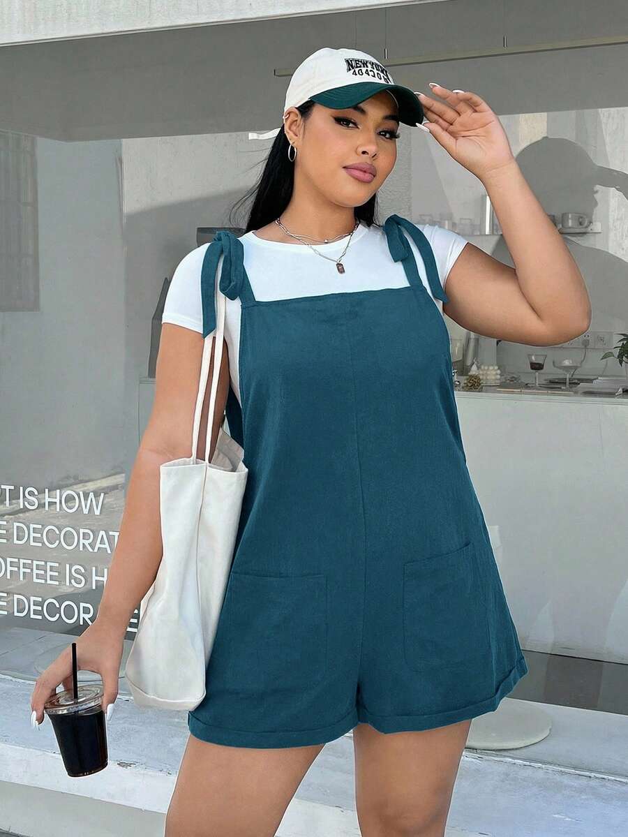 SHEIN EZwear 一件装 女士简约日常连体裤 蓝绿色 - 水鴨藍 - 查看 1
