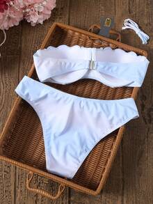 Swim Vcay Bộ bikini thời trang mùa hè dành cho nữ, đính ngọc trai giả, thích hợp đi biển. - Màu xanh nhạt - Xem 5
