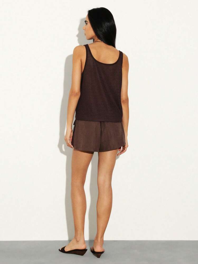 KSTM Women Cargo Shorts With Pockets Drawstring Waist Casual Summer Festival Boho Utility Shorts Mini Length Brown Bottoms