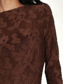 KSTM Women Long Sleeve Maxi Dress With Floral Burnout Pattern And Boat Neckline For Fall Winter - Brown - View 7