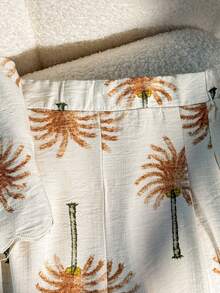 SHEIN Young Girl Apricot Palm Tree Print Backless Bow Sleeveless Top And Wide Leg Pants Casual Vacation 2-Piece Set Summer Outfits For Sisters Palm Tree Print Clothing Matching Top And Pants Set Mom And Kids Matching Outfit Childrens Summer Matching Outfits Girls Two Piece Vacation Set Kids Summer Two Piece Set Kids Summer Clothes - Apricot - View 12